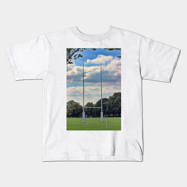 Rugby goal post at Rugby School Kids T-Shirt by avrilharris